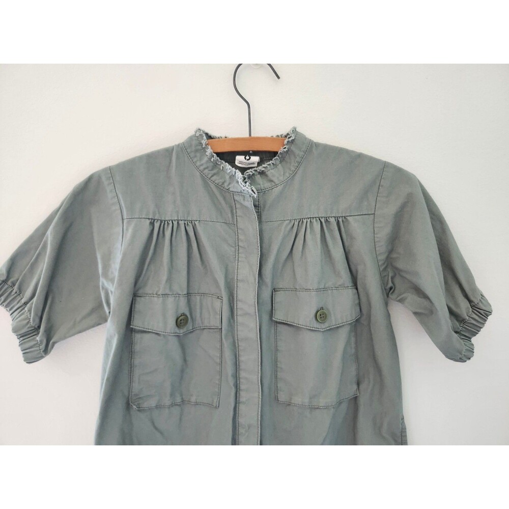 Stem 6 Mock Neck Raw Edge Utility Shirt Sage Green Sz XS Pockets Gorpcore